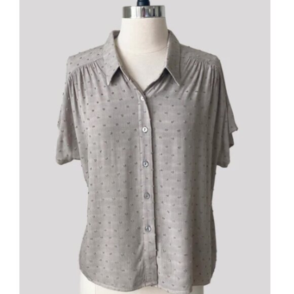 Stone Gray Rayon Button Front Tee - Picture 2 of 5